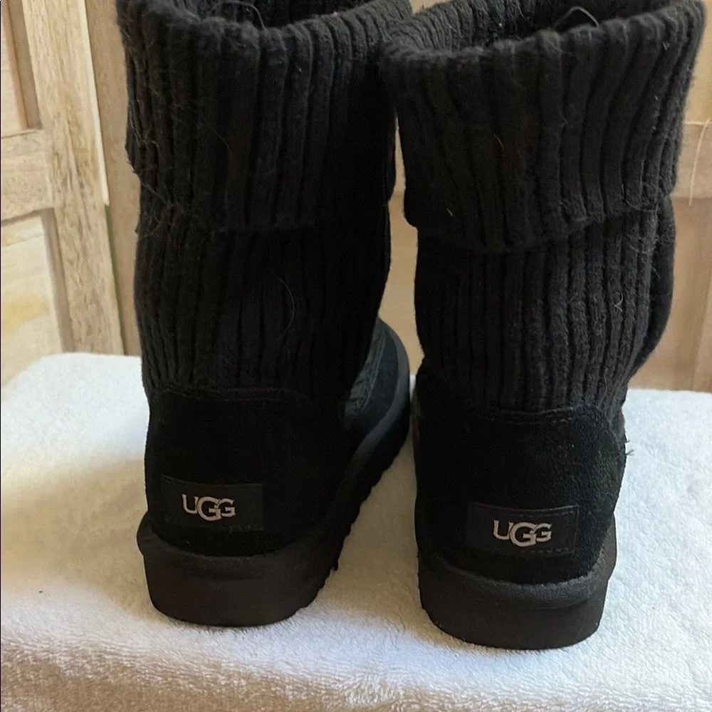 UGG Woman’s Black Knit Logo Mid-Calf Boot - Picture 2 of 4
